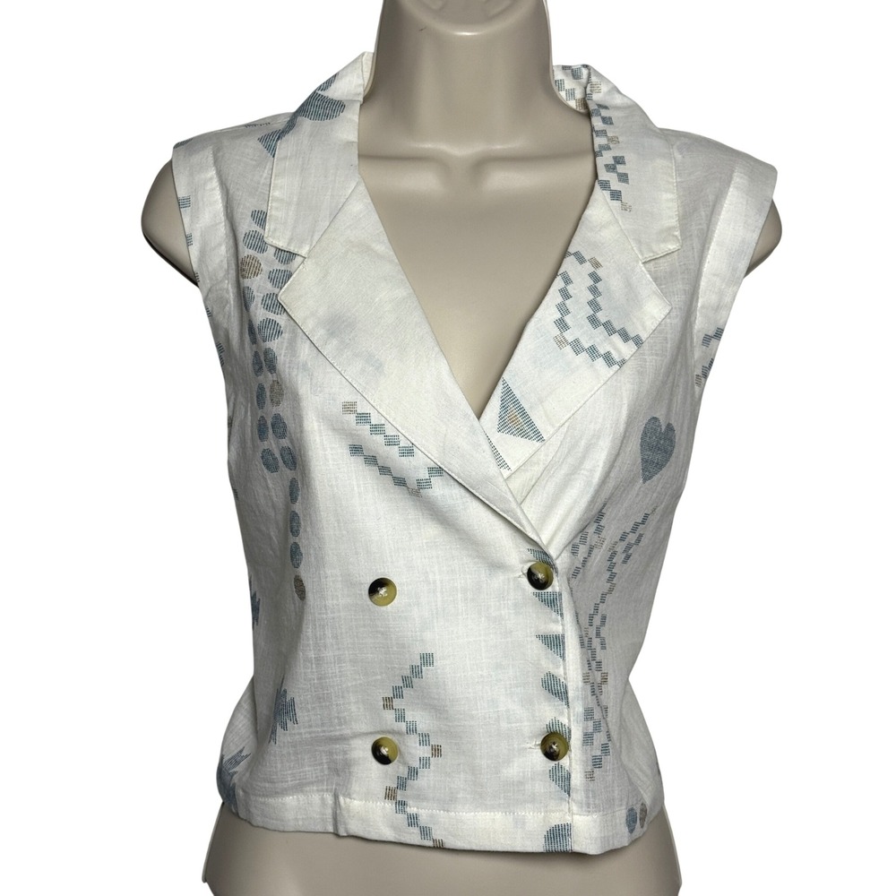 Bombay Paisley Crop Top‎ Vest XL White Tribal Boho Cotton Sheer Festival Cowgirl